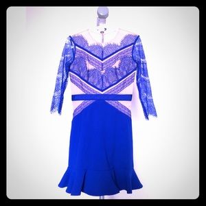 Three floor blue lace dress